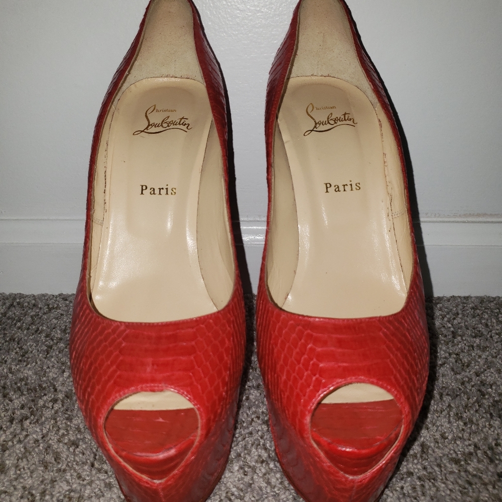 CHRISTIAN LOUBOUTIN HIGHNESS PYTHON PLATFORM PUMPS